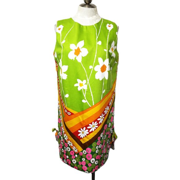 Screen Printed 60's Mod Groovy Flower Power Shift Dress Tunic MCM MOD VTG - Picture 1 of 13